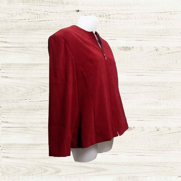Amanda Smith  ize 14P womens blazer jacket long sleeves dk red faux suede - Picture 3 of 13